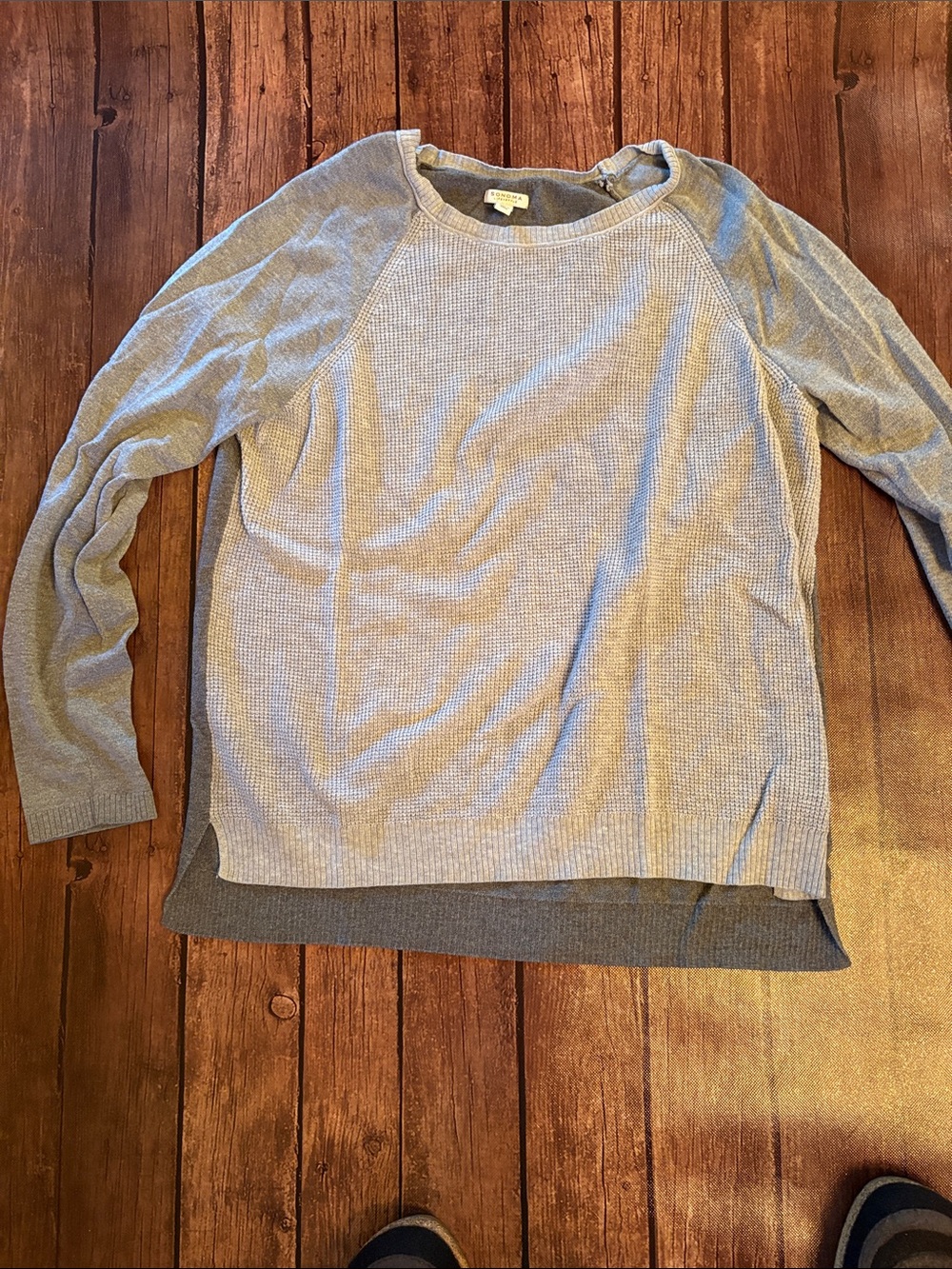 Sonoma Cozy Light Gray Waffle-Knit Crewneck Sweater Sz L